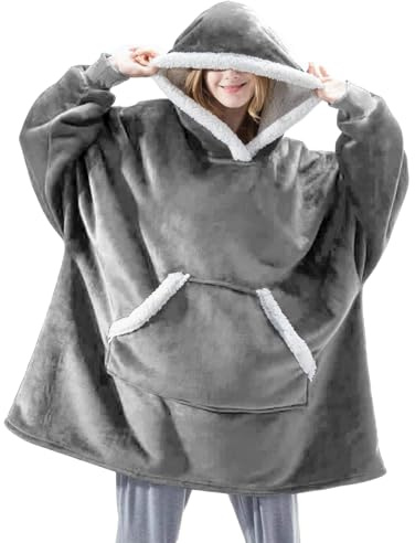 Jemsia Blanket Hoodie Oversize Hooded Sweatshirt,Women Men Wearable Soft Comfy Fleece Sherpa Hooded Blanket for Girls,Boys,Adult,One Size Grey