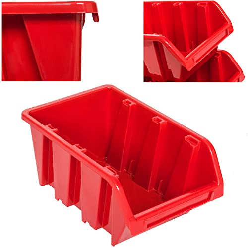 20 Stapelbara Lådor, Röda, Plast, 120 x 195 x 90 mm, Förvarings- & Sorteringslådor för Verkstad & Garage