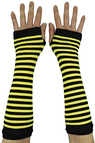 AUSUAYA Gestreifte Handschuhe, lang, fingerlos, gestrickte Armstulpen für den Winter, für Punk, Rock und Cosplay, Gothic, Halloween-Party, GB-WM-S-G5
