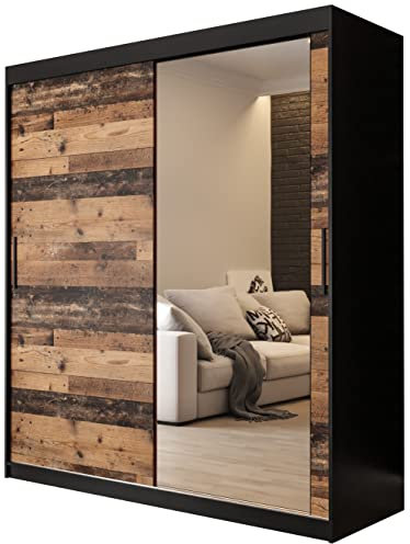 KRYSPOL Schiebetürenschrank Old Style T2 180 cm Kleiderschrank mit Spiegel Einlegeboden Schlafzimmer- Wohnzimmerschrank Schiebetüren Modern Design (Schubladen: 2)