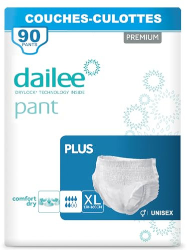 Dailee Pants Plus XL - 90x Pañales Adultos Maxima Absorcion - Braga Pañal Adulto para Ancianos, Hombres y Mujeres - 90 Bragas Incontinencia Mujer y Hombre