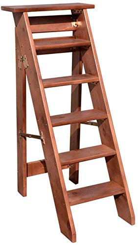 LUDIST Escabeau Pliant en Bois à 6 marches, Chaise d'escalier Domestique pour Enfants et Adultes, Outil de Jardin léger Multifonction/Marron