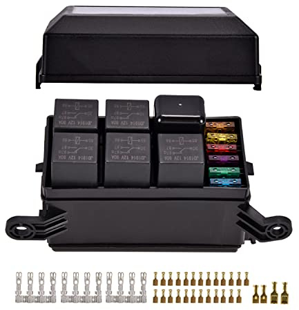 MOTOLIMO 12V-Stecker Relais Box Relaishalter,6-Wege Relais ATC/ATO Sicherungen Halter mit 41pcs Metallic Pins für Auto LKW Yacht Schiff Anhänger Camper Marine Boot