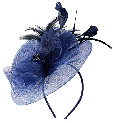 Damen Fascinator Hut atmungsaktiv Braut Feder Blumen Kopfschmücke Brautschmuck Haar Clip Hut für Party Kirche Hochzeit Festival, Party Damen Tea Fascinator Stirnband Damen Fascinator (Navy, One Size)