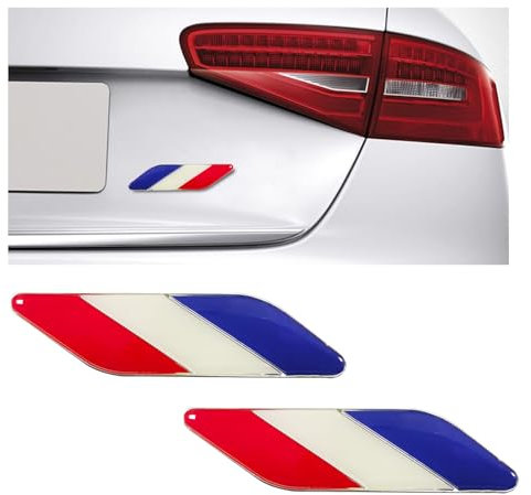 Dickno 2 emblemi 3D a bandiera tricolore, in alluminio, per parafango anteriore, emblema, adesivi per auto e decalcomanie per dichiarazioni, accessori decorativi universali per esterni per tutti i