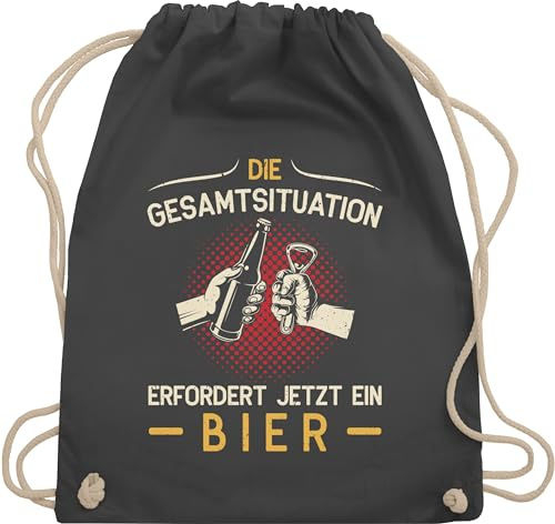 Turnbeutel Rucksack - Party & Alkohol Herren - Die Gesamtsituation erfordert jetzt ein Bier - Geschenk Bierfreunde Vatertag - Unisize - Dunkelgrau - saufrucksack sauf spruch stoffrucksack saufen