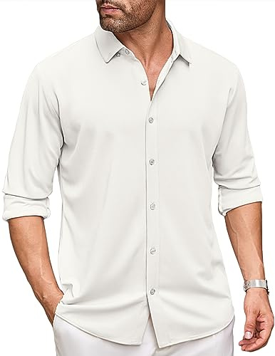 COOFANDY Chemise Homme Manches Longues Regular Fit Button Down Shirts Repassage Facile Chemise Loisirs Business Shirts