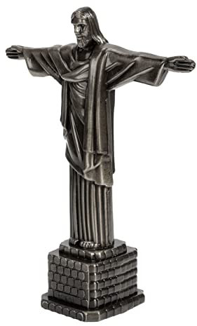 GOOHOCHY Jesus Statue Aus Legierung Religiöse Dekoration Für Zuhause Handgefertigtes Christliches Ornament Für Tisch Kamin Und Heimdekoration Graue Farbe Für Gläubige Einzigartiges