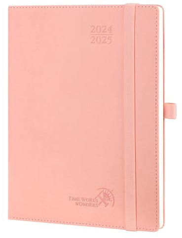 POPRUN Kalender 2025 Wochenplaner (Aug.2024-Dez.2025) Softcover mit PU-Leder, ca. A5 (22 x 16,5 cm), 17-Monate-Terminplaner 2025 1 Woche 2 Seite mit Zertifiziertem Papier - Rosa