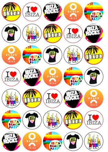 35 x Ibiza Party Mix Edible Wafer or Icing Cupcake Toppers Nightclub Themed Party Cake Decorations Perfect For Brownies Cookies Muffins & More! (Edible Wafer Card)