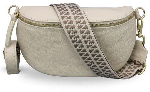 Adel Bags EMMA Gold Bauchtasche Echtleder Handgefertigt Crossbody Bag | Damen Umhängetasche, Echtes Leder, Schultertasche mit Ledergurt & wahlweise gemustertem Riemen, 2 Fächer, Made in Italy