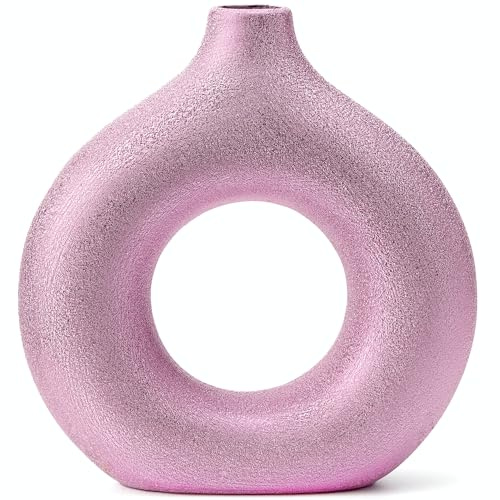 Moderne dekorative Vasen in Donutform, handgefertigt, minimalistisch, Boho-In-Stil, moderne Vase für Heimdekoration, für Hochzeit, Esstisch, Party, Wohnzimmer, Büro, Schlafzimmer (Lila-Gold, Groß)