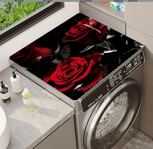 Treer Housse Machine à Laver Absorbants Séchage Rapide, Tapis de Protection Antidérapant Universelle Douce et Découpable pour Machines à laver, Sèche-linge, Réfrigérateur (60x60cm,Noir)