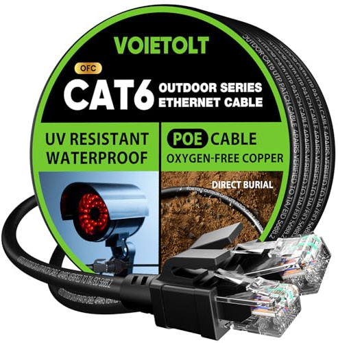 VOIETOLT Outdoor Cat6 Ethernet Cable 30Meter, Pure Copper, POE+, Direct Burial Internet Cable, LLDPE, UV Resistant, Waterproof, Lan Network Cable Cord with 20 Ties