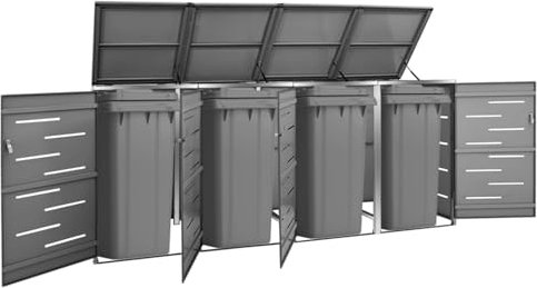 IKAYAA Mülltonnenbox 4er 240L 4 Tonnen Edelstahl Abschließbar Mülltonnenverkleidung Metall Müllcontainer Mülltonnenschrank Müllbox Draußen 276,5x77,5x112,5 cm