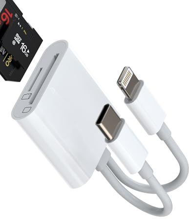 USB C Lightning Vers Lecteur Carte SD(2 en 1)Micro SD Card Reader Pour IPhone 16 15 14 Pro Max Compatible Avec Samsung S24 MacBook Pour Apple Cle Mémoire TF Appareil Photo Pour Ipad Android Téléphone