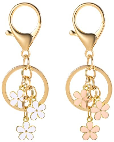 Ouligay 2 Stück Blumen Schlüsselanhänger Aesthetic für Mädchen Damen Süß Blume Taschenanhänger Süße Cute Bag Charms Niedliche Tasche Anhänger Beste Freundin Geburtstag Geschenk Für Frauen