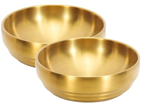 Aiciyimo 2Pcs 7.3In Gold Large Stainless Steel Soup Bowl, 35OZ Double Walled Sashimi Dish, Unbreakable Serving Bowl Rice Bowls