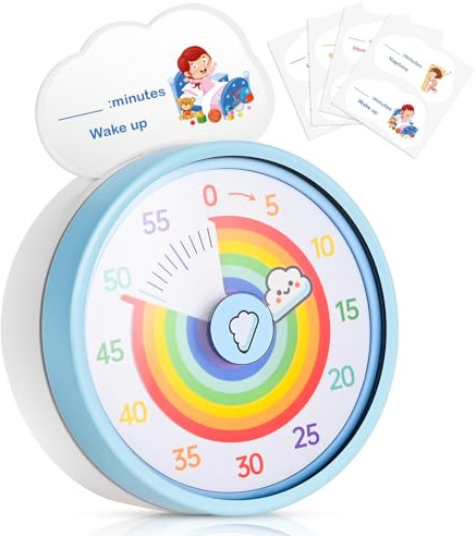 Faburo Temporizador visual con funcionamiento silencioso, cuenta regresiva mecánica de 60 minutos para niños, herramienta de gestión Pomodoro con patrón arcoíris para el hogar, escuela, cocina u