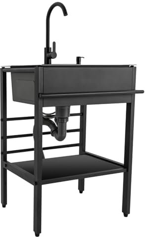 Évier De Buanderie Autoportant,Evier Cuisine En Acier Inoxydable Avec Robinet D'eau Froide Et Chaude,Lavabo De Jardin Extérieur Avec Support De Rangement,pour Cuisine,Restaurant,Garage50×40×86cm