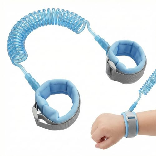 LOMSUXA Pulsera de Seguridad para Niños de 2m, Correa de Mano Portátil Anti-Caminar, Correa para Niños, Primeros Pasos del Bebé, Azul