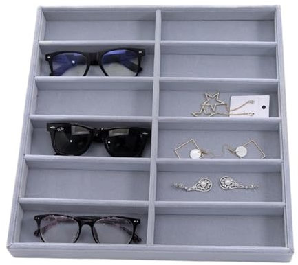 MNBFC Brillenbox 12 Checks Sonnenbrillen-Box, Brillen-Organizer, Vitrine, Sammler, Brillen-Box, Sonnenbrillen-Aufbewahrungsbox Brillenkoffer(Gray)