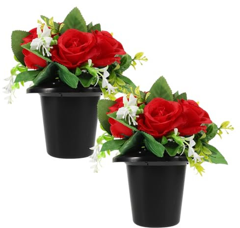 CAXUSD Künstliche Friedhofsblumen Grabgesteck Aus Seidenstoff Und Kunststoff Mit Vase Realistische Grabdekoration Für Friedhof Und Grabstätte Kleines Eimer Design Wetterfest Und Tragbar