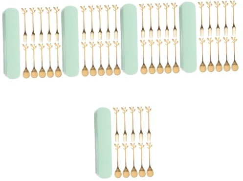 PRETYZOOM 5 Conjuntos tenedor de fruta de acero inoxidable vajilla revestimientos para magdalenas kitchen gadgets faqueiro cuchara de postre de fiesta tenedor de aperitivo el plastico Golden
