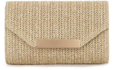 Ynport Crefreak Damen Strohgeflochtene Clutch – Raffia Rattan Abendtasche, Strandhandtasche für Hochzeit, Urlaub, Reisen & Partys, Aprikose