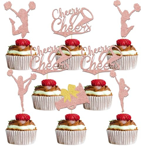 24 Stück Cheerleader Cupcake Topper Cheerleader Geburtstag Party Dekoration Gymnastik Kuchen Dekoration Cheerleading Bachelorette Party Dekoration Rose Gold Glitzer