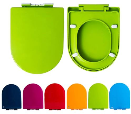 Brigtviee Cuvette Toilette Couleur avec Frein De Chute Et CharnièRe RéGlable,Lunette De Toilette Forme D,MatéRiau en PP Abattant WC,Lunette WC 460 X 360mm,Vert