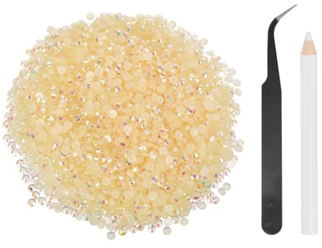 sourcing map 5000 diamantes de imitación de resina con parte trasera plana, SS12 de 3 mm, gemas de brillo redondas a granel con herramientas de recogida para manualidades, vasos, tazas, ropa, champán