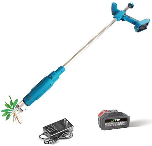 QYOEGSQ Electric Stand Up Weed Puller Tool,Long Handle Weeder Hand Tool w/ 3 Claws Steel Head,Stand Up Gardening Hand Weeding Tool w/Mechanism,Battery Powered,for Lawn, Yard, Garden(1 Battery)