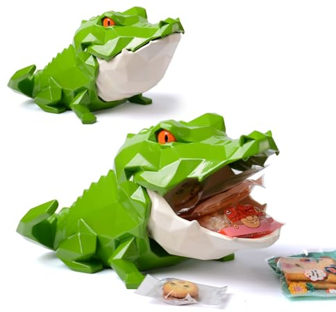 HAUCOZE Cuenco Caramelo Cerrable Llaves Tarro de Galletas, Cocodrillo Escultura Estatua Moderna Decoración Hogar Regalo para Estantería Mesa Escritorio 24cm