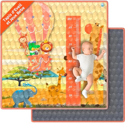 Tappeto Gioco Bambini Pieghevole 127x127 cm Playmat Morbido Tummy Time Antiscivolo e Lavabile – Tappetone Neonato Gattonamento – Tappeti Montessori Attività Cameretta Pavimento Gattonare | VALBABY