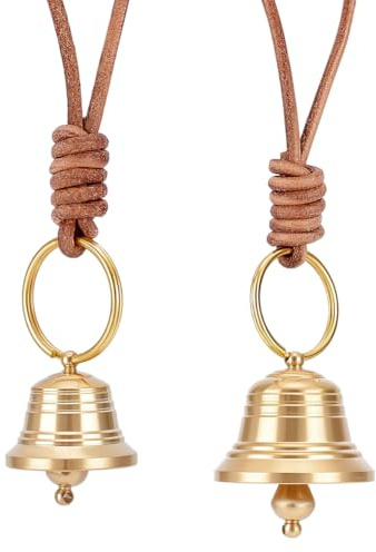 PH PandaHall 2 campanas colgantes doradas de Navidad, campanas decorativas vintage de metal con cierre de llavero de cuero, adornos para perilla de puerta de Navidad, hogar, jardín al aire libre