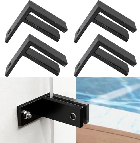 Kit de Pinces à Verre Robustes modèle F, Support Mural à 90°, Acier Inoxydable 304 Compatible avec Les Garde-Corps/clôtures de 10 à 12 mm d'épaisseur, Lot de 4 avec Joints,Noir,10to12mm