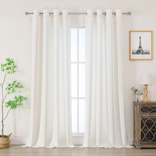 Simplebrand Wohnzimmer Vorhänge Leinen Ösenvorhang Leinenoptik Vorhang Boho Gardine mit Ösen Semi-transparent Leinenvorhang Gardinen Ohne Bohren Curtains 2er Set für Schlafzimmer, HxB 229x140 cm