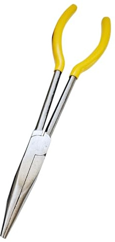 Alicates de punta de aguja de largo alcance de 280 mm, alicates de electrónica de mango largo, mandíbulas dentadas rectas (amarillo)