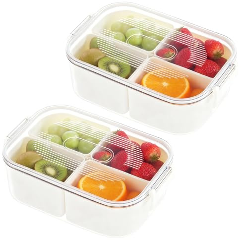 FARYODI Snackslåda med 4 fack 2 stycken, snacksskål för barn, snackstallrik med lock, bärbar mellanmålslåda, snacksburk för snacks, nötter, frukt, sötsaker, kryddor, resor, fest, diskmaskinssäker