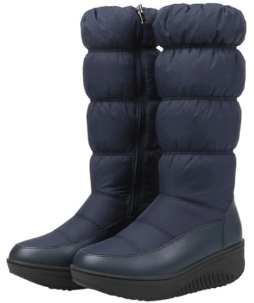 Botas de nieve de invierno para mujer, acolchadas a media pantorrilla, impermeables, color blanco, azul marino, negro, suela de plataforma acolchada, calzado transpirable para clima frío, Blue, 36.5
