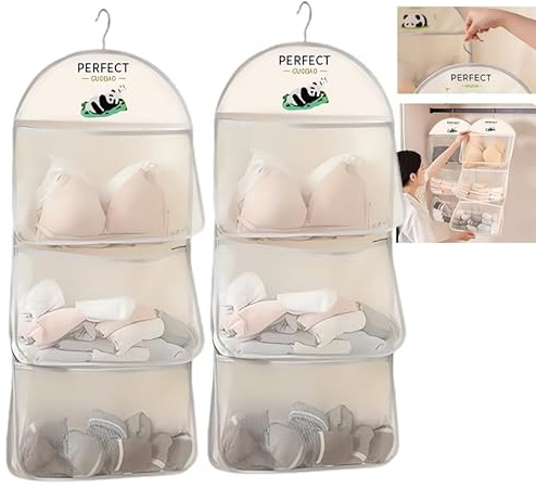 MIUPOO Kleiderschrank Organizer Hängend, Oxford Cloth Space Saver Bag for Bra Underwear Underpants Socks Hängeaufbewahrung Schrank Organizer,Closet Hanging Organizer,2 Stücke beige.