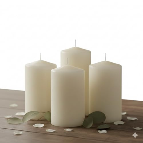 Candela cirio color avorio, confezione da 4 candele, per decorazione,eventi, liturgia.. Dimensioni: 20 cm di altezza x 7 cm di diametro