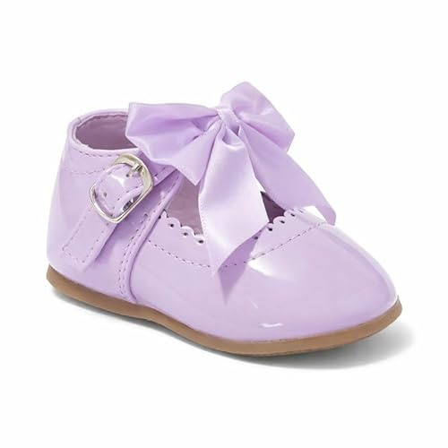 Girls Spanish Bow Shoes Shiny Patent Baby White Pink Camel Navy Blue Black Cream Red Grey