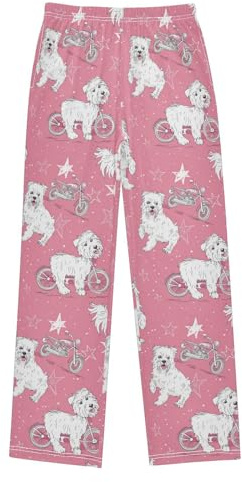 KICPOAY Pants for Boys White Dogs Motor Bike Star Elastic Waist Long Trousers with Pockets Active Athletic Pants M
