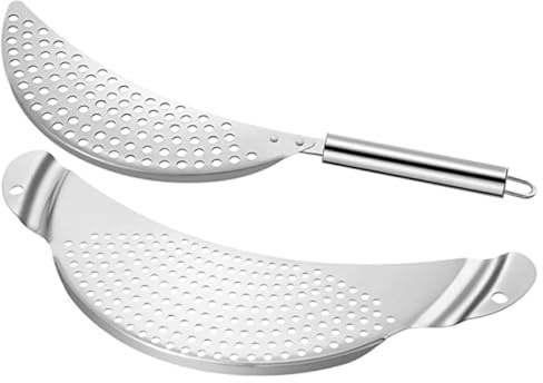 Toyvian Lot de 2 Passoires en Acier Inoxydable Demi-lune pour Casserole et Poêle, Filtre à Pot Pratique Trou Suspendre, Ustensiles la Cuisine Inox pour Égoutter Pâtes et Légumes