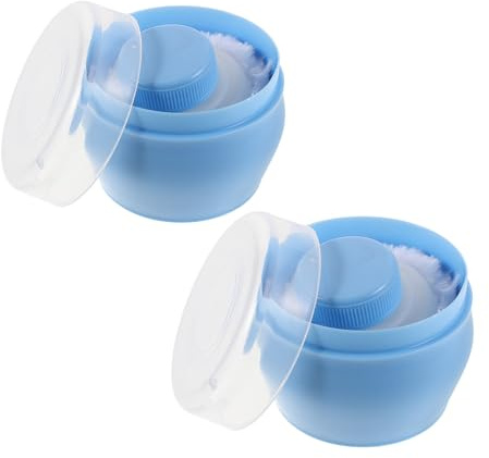 FRCOLOR 2 Stück Puderquaste mit Behälter Nachfüllbarer Puderbehälter in Himmelblau Weiche Puderquaste für Unterwegs und Wickeltasche Sicherer Aufbewahrer für Babys Körperpuder