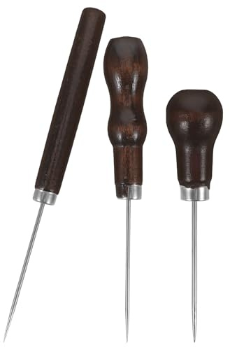 POPETPOP Punteruolo da Cucito per Lavorazione Pelle 3 Pezzi con Manico in Legno, Utensile per Punzonatura Artigianale e Riparazione Scarpe, Strumento per Lavori Artigianali e Rilegatura