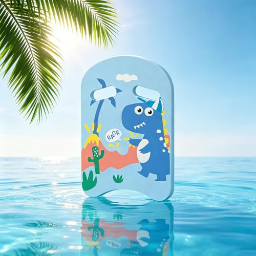 Schwimmbrett Kinder - Schwimmhilfe Schwimmen Kickboard mit Griffen, Eva Foam Cartoon Swim Float, Schnelltrocknend Schwimmbrett Anfänger, Schwimmtraining Für Kinder, 43x 29 x 2.4cm, Blauer Dinosaurier