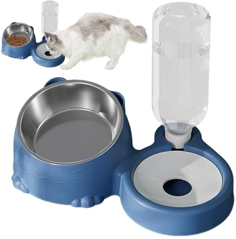 Set di ciotole per cibo per gatti – inclinati con distributore automatico di acqua per animali domestici, in acciaio , grande capacità per cani, cuccioli e gattini, uso domestico